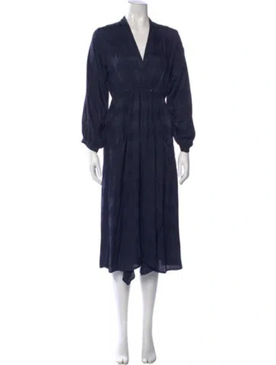 Pre-owned Natalie Martin V-neck Midi Length Dress In Blue