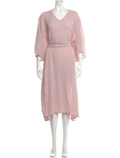 Pre-owned Natalie Martin V-neck Midi Length Dress In Pink