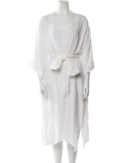 Pre-owned Natalie Martin V-neck Midi Length Dress In White