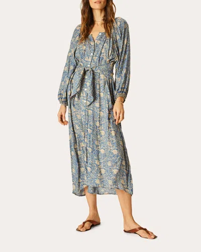 Natalie Martin Women's Alex Belted Water Lily-print Midi Dress In Blue