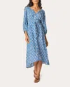 Natalie Martin Women's Alex Fleur De Lis Belted Button-up Top Midi Dress In Blue