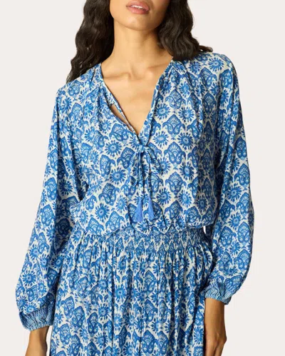 Natalie Martin Women's Amelia Fleur De Lis Tie-neck Crop Top In Blue