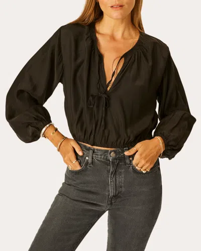 Natalie Martin Women's Amelia Cropped Tie-neck Silk Top In Black