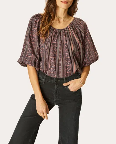 Natalie Martin Women's Ella Gathered Printed Cotton Top In Paisley Stripe Heather