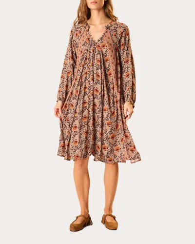 Natalie Martin Women's Fiore Floral Billowed A-line Dress Rayon In Brown