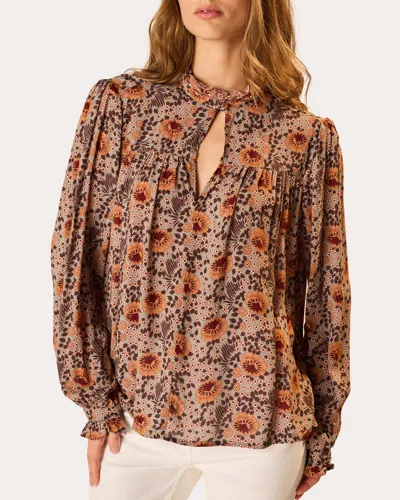 Natalie Martin Women's Georgia Floral Gathered Ruffle Top Rayon In Brown