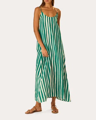 Natalie Martin Women's Heather Stripe Cotton Maxi Slip Dress In Green