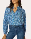 Natalie Martin Women's Iris Fleur De Lis Button-up Peasant Top In Blue