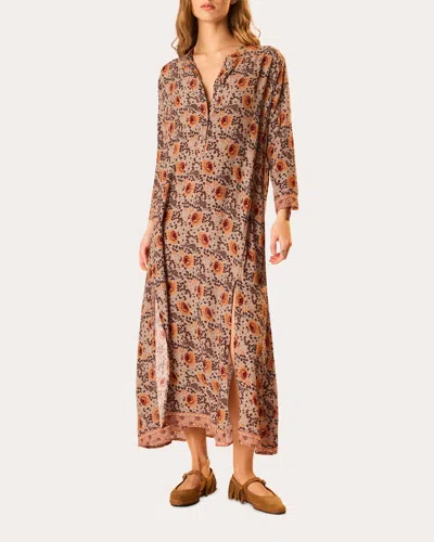 Natalie Martin Women's Isobel Floral Kaftan Midi Dress Rayon In Brown