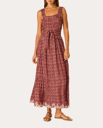 Natalie Martin Women's Jasmine Mosaic Pintucked Tiered Maxi Dress Viscose In Red