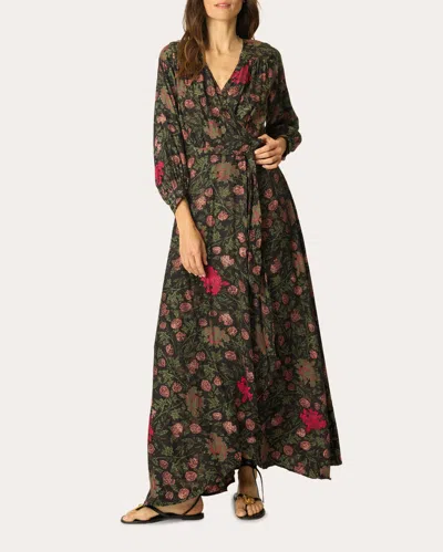 Natalie Martin Women's Kate Floral Silk Asymmetric Wrap Maxi Dress In Black