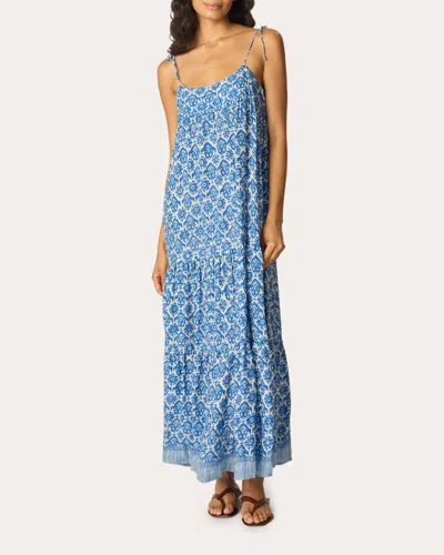 Natalie Martin Women's Melanie Fleur De Lis Tiered Drop-waist Maxi Dress In Blue