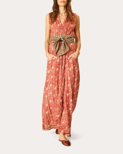 Natalie Martin Women's Nico Belted Water Lily-print Silk Maxi Dress In Red
