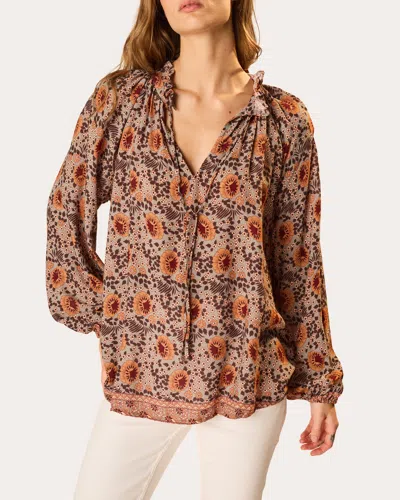 Natalie Martin Women's Penny Floral Gathered Ruffle Blouse Rayon In Multi