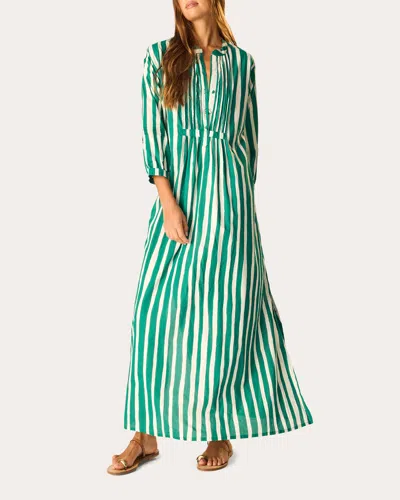 Natalie Martin Women's Sammie Stripe Cotton Pleated Button Maxi Dress In Green