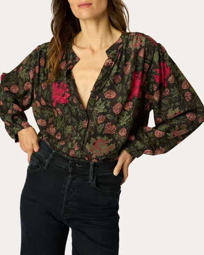 Natalie Martin Women's Tolan Floral Silk Gathered Button-up Shirt In Black