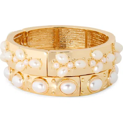 Natasha 2-pack Faux Pearl Bangle Bracelets In Multi