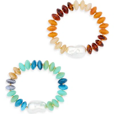 Natasha 2-pack Faux Pearl Beaded Bracelet In Neutral Combo