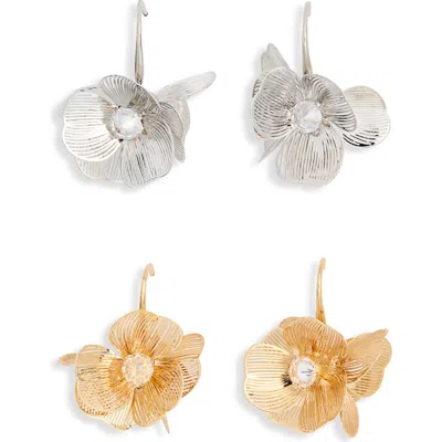 Natasha 2-pack Flower Hoop Earrings In Gold/ Silver
