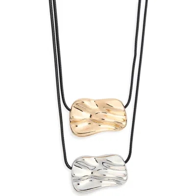 Natasha 2-pack Free Form Pendant Cord Necklaces In Gld/slv
