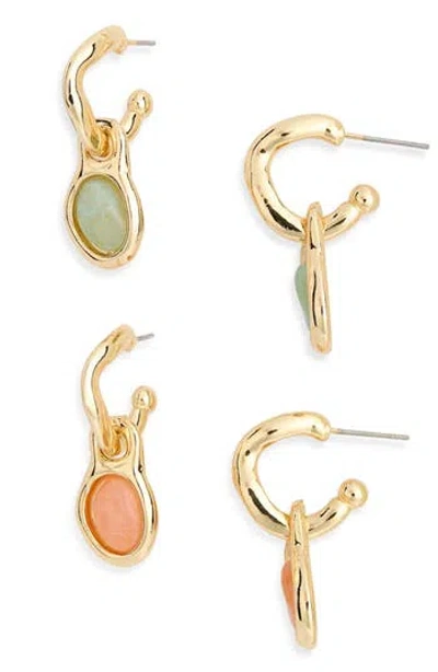 Natasha 2-pack Huggie Charm Drop Earrings In Gold