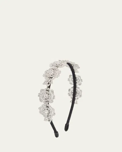 Natasha Accessories Limited Crystalized Brass Flower Headband In Metallic