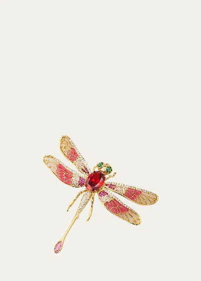 Natasha Accessories Limited Embellished Dragonfly Brooch In Red