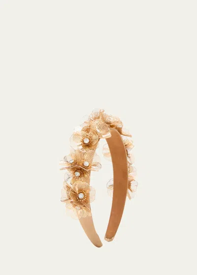 Natasha Accessories Limited Embellished Metal Floral Headband In Gld/crys