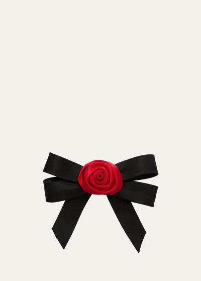 Natasha Accessories Limited Rose Centered Bow Barrette In Black