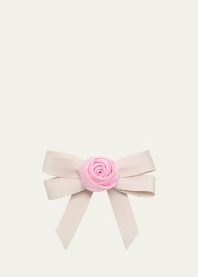 Natasha Accessories Limited Rose Centered Bow Barrette In Ivry/pnk