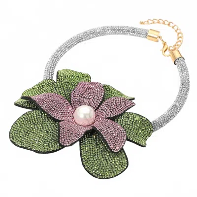 Natasha Accessories Women's Flower Necklace In Pink & Green In Multi