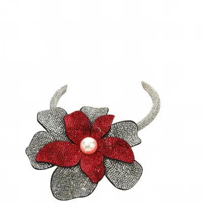 Natasha Accessories Women's Flower Necklace In Red & Silver In Multi
