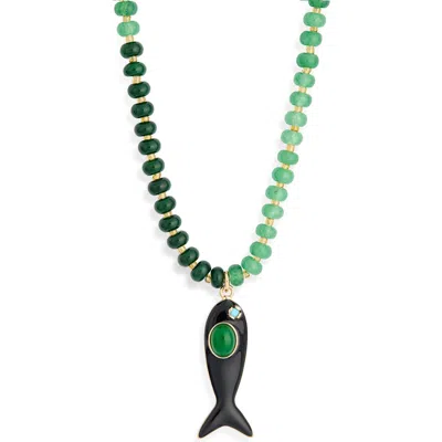 Natasha Beaded Fish Pendant Necklace In Green Combo