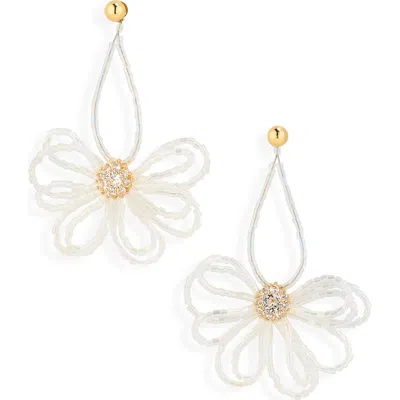 Natasha Beaded Flower Drop Earrings In Purple