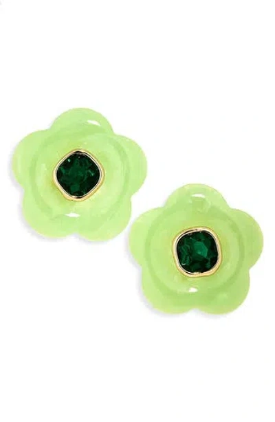 Natasha Crystal & Resin Flower Stud Earrings In Green