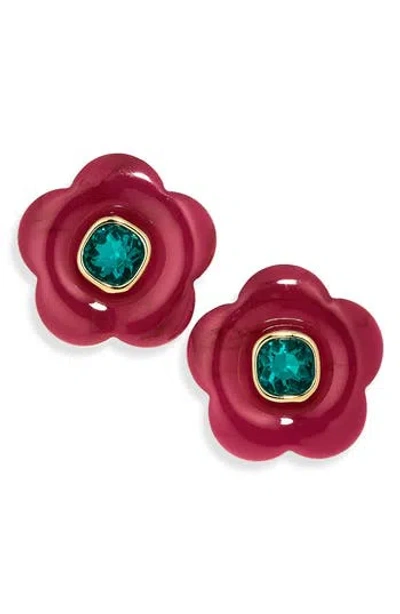 Natasha Crystal & Resin Flower Stud Earrings In Red