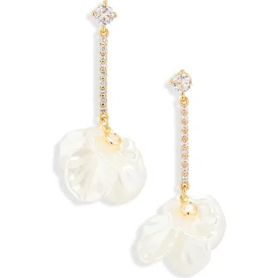 Natasha Crystals & Faux Pearl Petal Drop Earrings In Pink