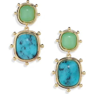 Natasha Double Stone Drop Earrings In Gold