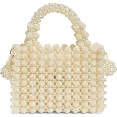 Natasha Faux Pearl Bead Top Handle Bag In Ivory