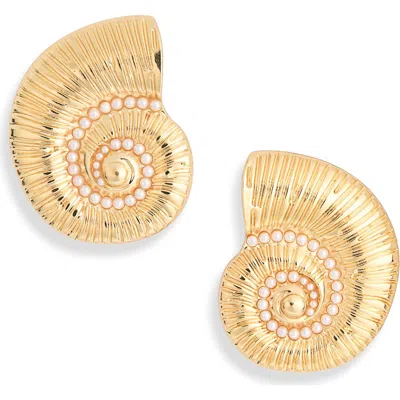 Natasha Faux Pearl Conch Stud Earring In Gold/ Pearl