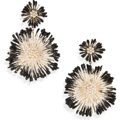 Natasha Faux Pearl Starburst Double Drop Earrings In Black