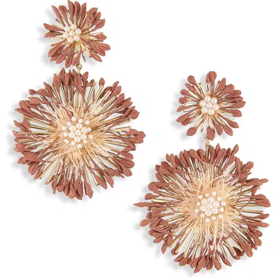 Natasha Faux Pearl Starburst Double Drop Earrings In Brown