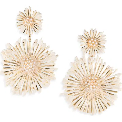 Natasha Faux Pearl Starburst Double Drop Earrings In Ivory