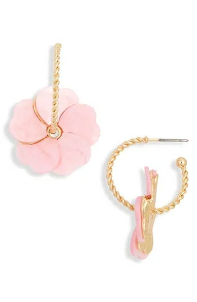 Natasha Flower Drop 'c' Hoop Earrings In Pink