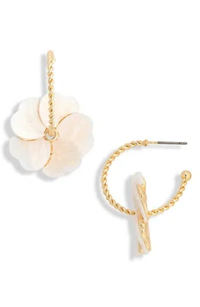 Natasha Flower Drop 'c' Hoop Earrings In White