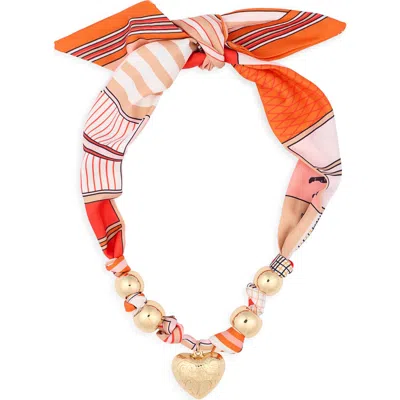 Natasha Heart Pendant Scarf Necklace In Orange