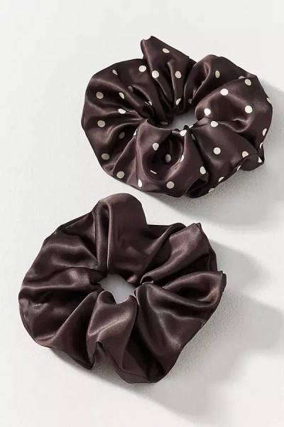 Natasha Polka Dot Scrunchies, Set Of 2 In Brown