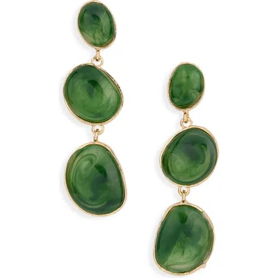 Natasha Resin Cabochon Drop Earrings In Gold/ Green
