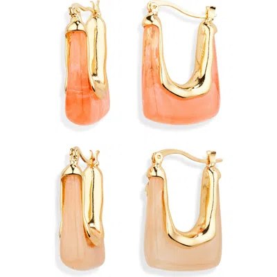 Natasha Resin Oval Hoop Earrings In Pink