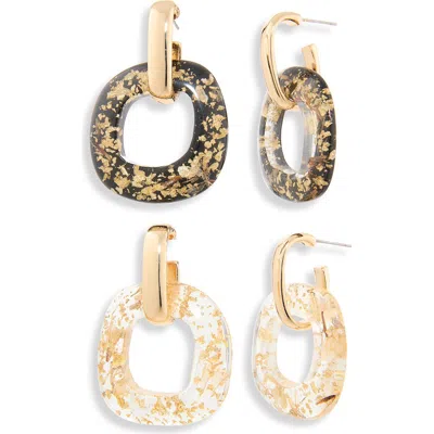 Natasha Resin Preserved Flower Drop Huggie Hoop Earrings In Neutral/ Black